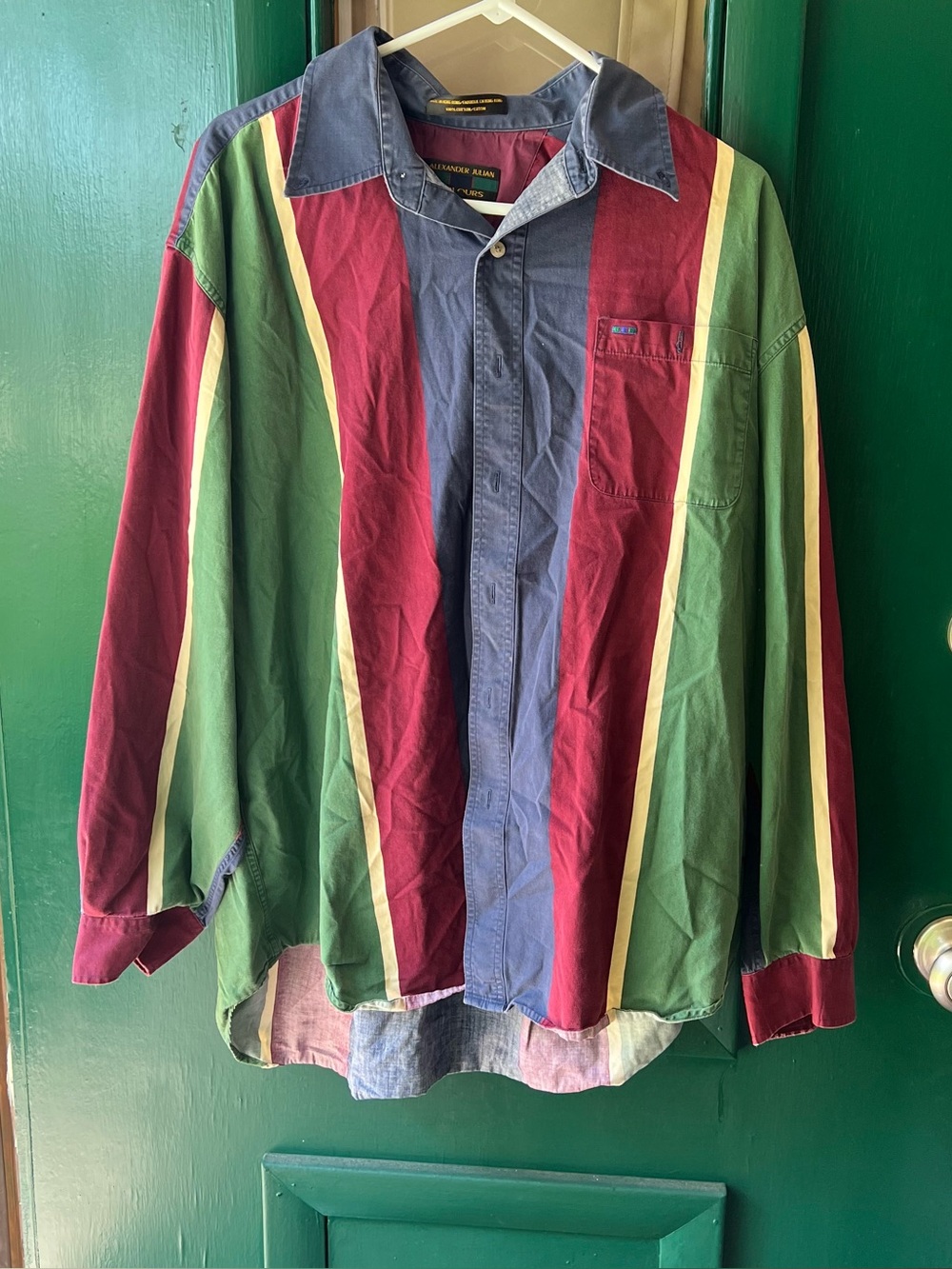 Alexander Julian Multi-Color Striped Label Cotton Shirt (Blue, Green, Burgundy)